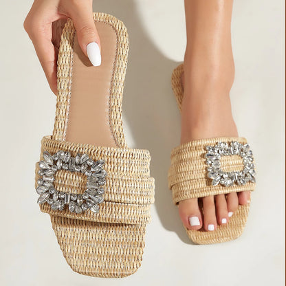 Azrah Knitted Crystal Flat Sandals