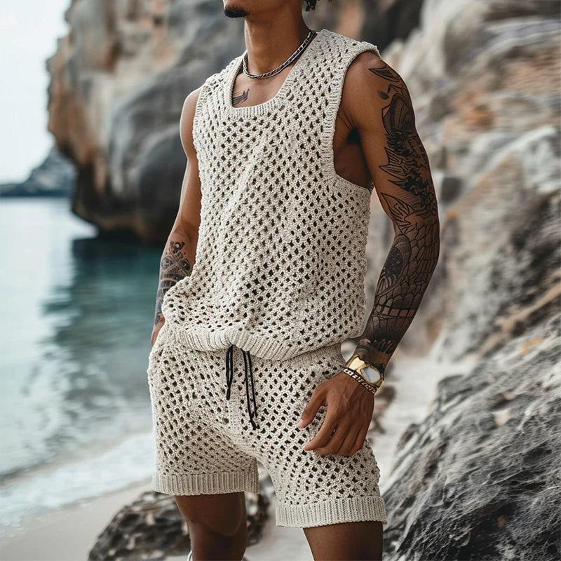 Salamanca Open-Knitted Vest And Short Set