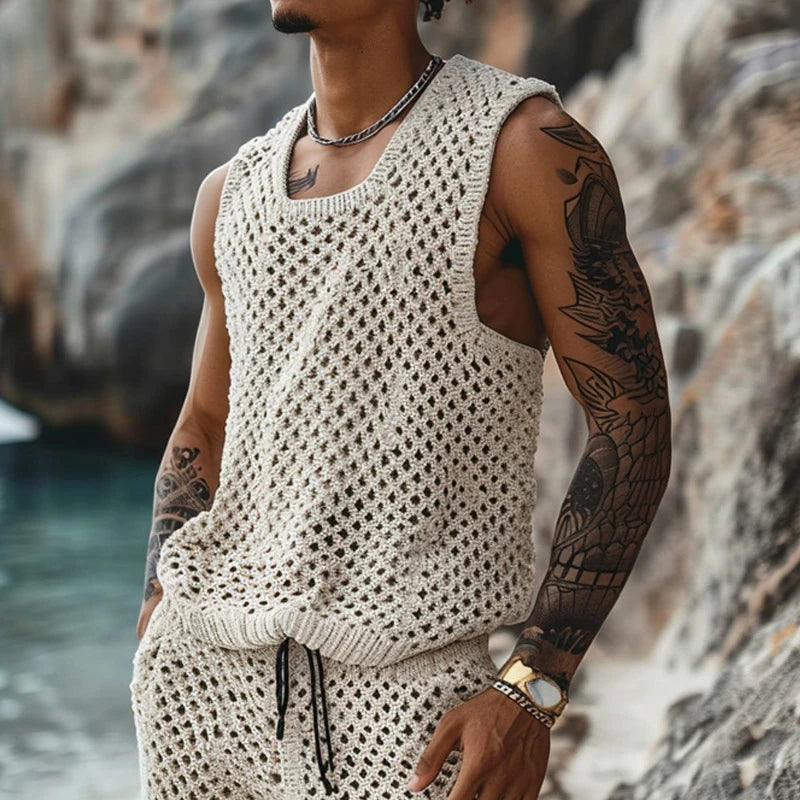 Salamanca Open-Knitted Vest And Short Set